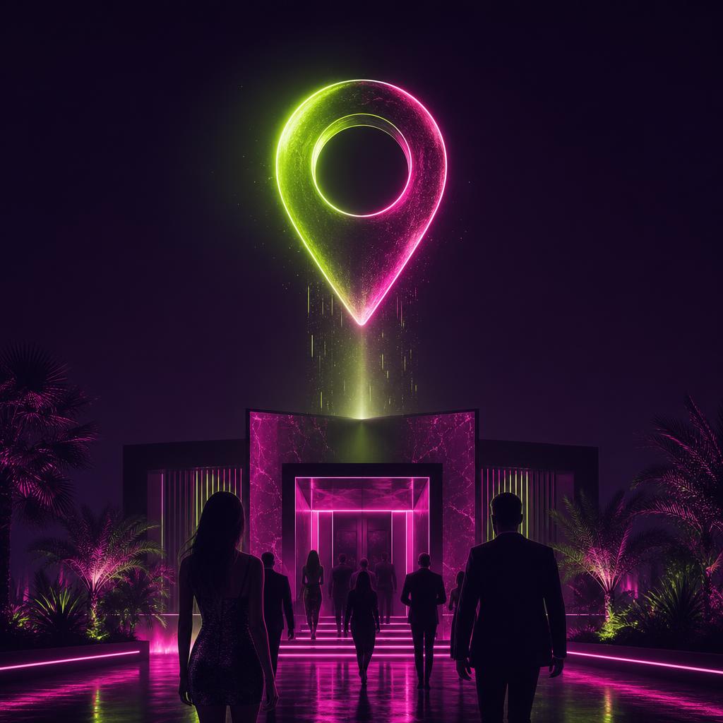 Pessoas chegando ao local do evento com marcação de localização